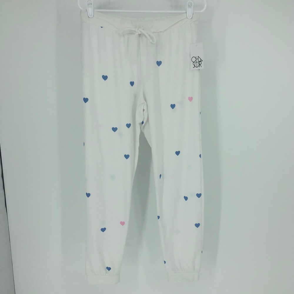 CHASER NWT COZY KNIT HEART PRINT LOUNGE PANTS WHIT - Picture 3 of 9